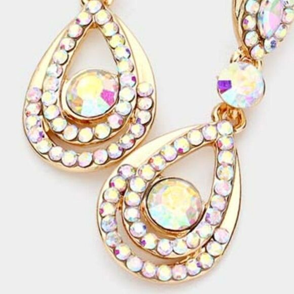 Bubble Stone Embellished Abalone Teardrop Evening Earrings - Picture 2 of 5